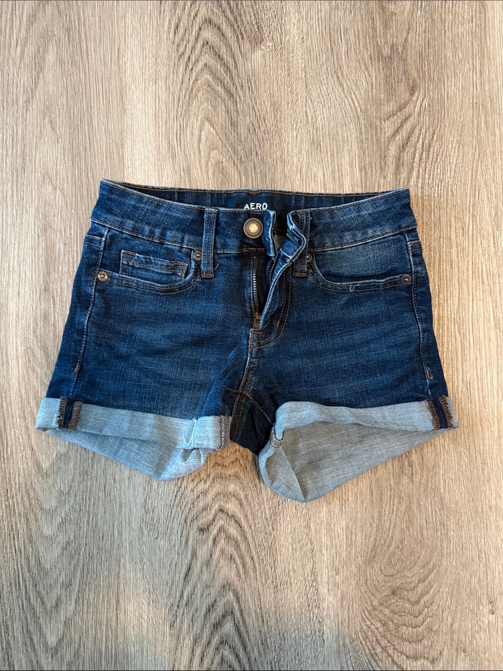 Aeropostale Dark Blue Rolled Hem Denim Shorts